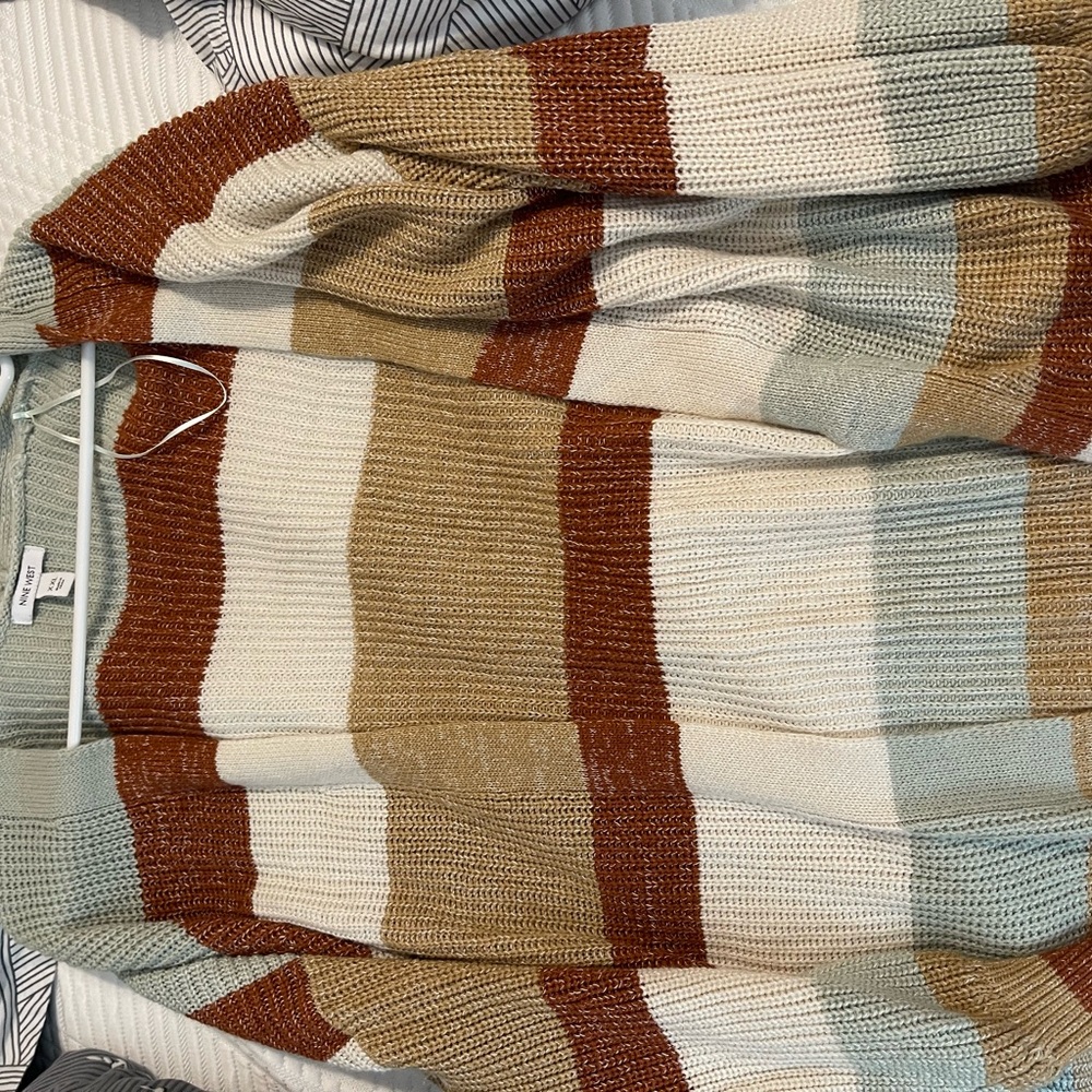 Nine West Striped Cardigan - Brown, Cream, Tan